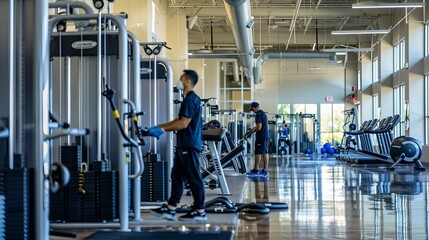 Men Using Gym Equipment in a Modern Fitness Center