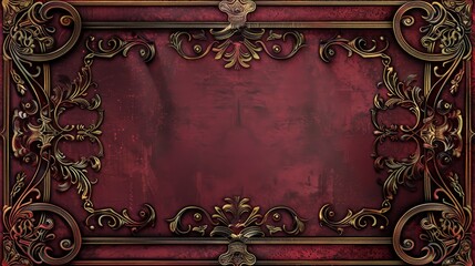 An intricately designed deep red background with a luxurious golden ornate frame, evoking a sense of historical elegance and timeless sophistication.