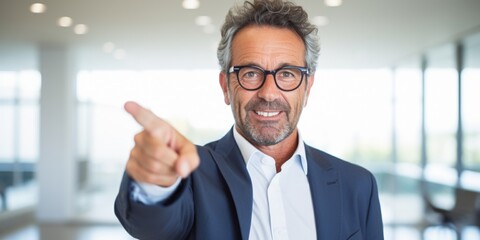 Close up of businessman hand pointing for direction, against white background. Generative AI.