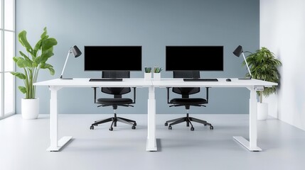 An office with an adjustable desk layout, allowing employees to customize their workspace for optimal productivity adjustable desks, office, productivity design
