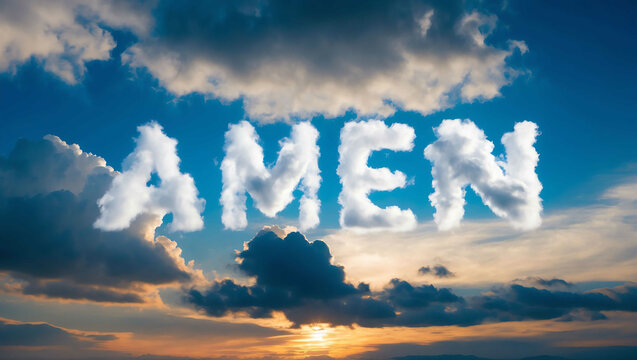 amen word made of clouds in blue sky background