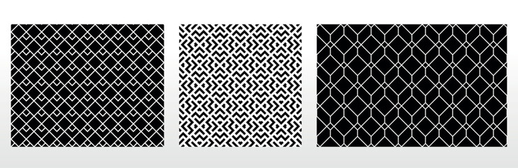 Geometric set of seamless black and white patterns. Simple vector graphics.