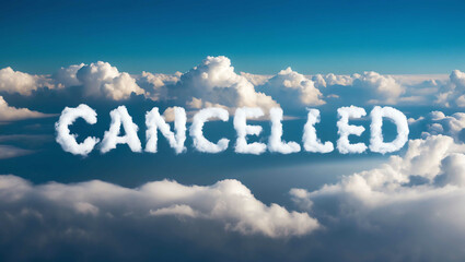 cancelled word made of clouds in blue sky background
