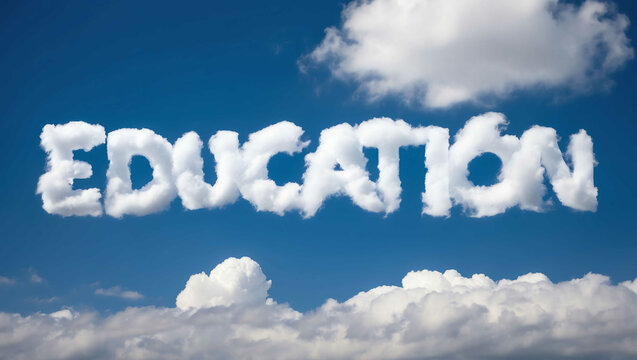 education word made of clouds in blue sky background