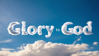 Fototapeta premium Glory to God word made of clouds in blue sky background