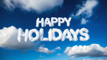 happy holidays word made of clouds in blue sky background