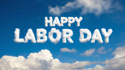 happy labor day word made of clouds in blue sky background