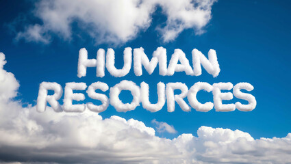 human resources word made of clouds in blue sky background
