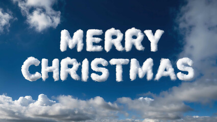Fototapeta premium merry christmas word made of clouds in blue sky background