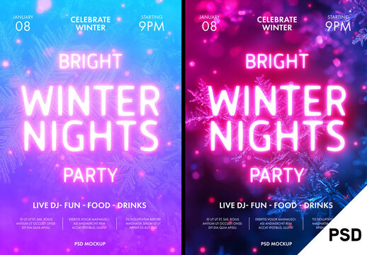 Winter night poster design with glowing text &ndash; generative ai background