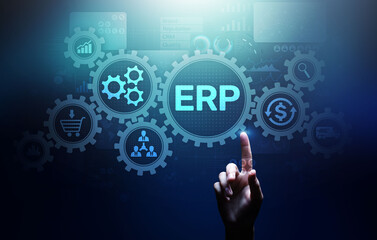 ERP - Enterprise resource planning business and modern technology concept on virtual screen.