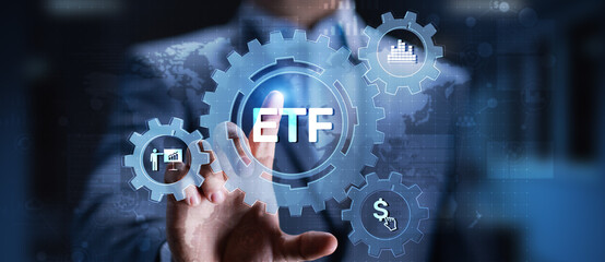 ETF Exchange traded fund Trading Investment Business finance concept on virtual screen.