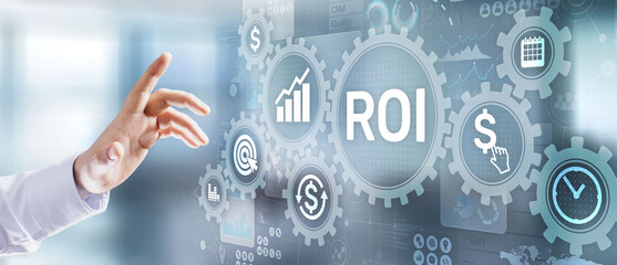 ROI Return on investment reading revenue business concept on virtual screen.
