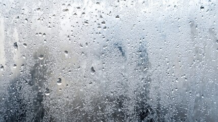 Frosted glass texture with condensation droplets soft focus and light diffusion creating a serene atmosphere