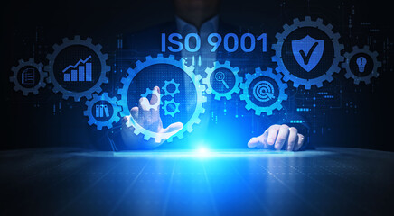 ISO 9001 Standard certification standardisation quality control concept on screen.