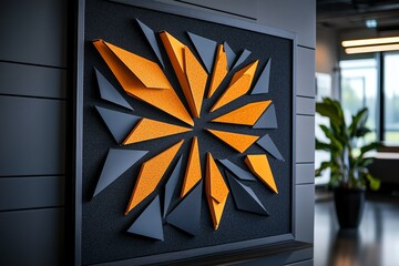 A bold corkboard or bulletin board, with sharp, angular shapes and bold colors for notes and reminders