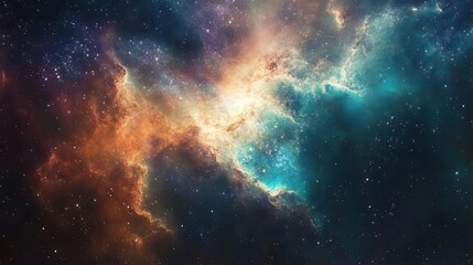 Obraz premium ethereal cosmic nebula swirling with iridescent hues delicate tendrils of stardust form intricate patterns against a backdrop of deep space creating a mesmerizing celestial dance
