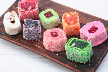 Turkish delight candy . Rahat lokum photography