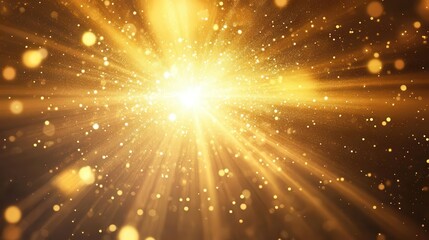 ethereal golden light explosion shimmering particles radiating outward warm hues blending into soft focus background sense of divine energy