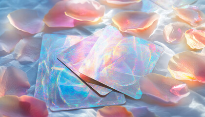 pink rose petals glowing cards 
