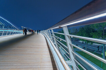 Night lighting of city bridges on the Pearl River in Guangzhou