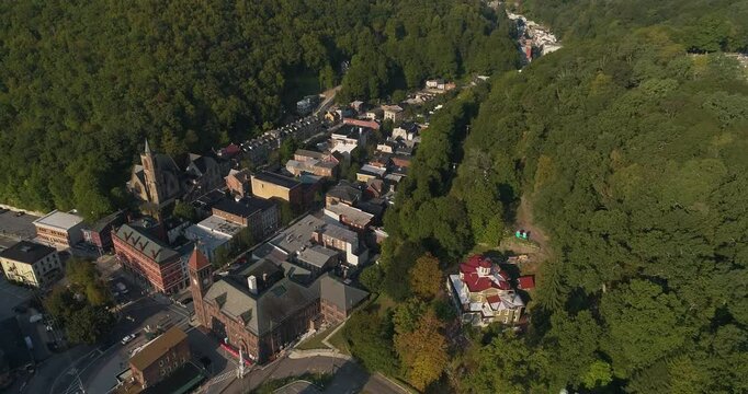 Drone Shot of Downtown Jim Thorpe Pennsylvania in Summer