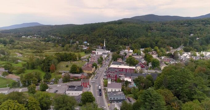 Main Street in Stowe VT, Aerial Drone Footage