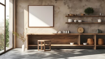 Minimal and Elegant Japanese Inspired Kitchen with Wooden Shelves and Natural Light