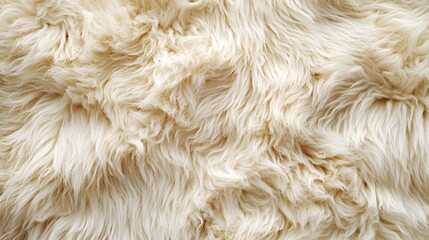 A close-up of the plush texture on a cream-beige shaggy rug, highlighting its soft and fluffy appearance