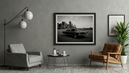 3D frame mock-up for living room wall poster.