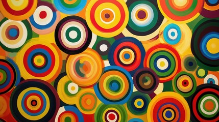 Overlapping concentric circles creating a sense of depth and motion in vibrant colors.