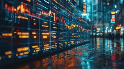 Trading of stock market indicator. candle indicator of stock market. virtual screen of monitor Stock market dashboard.