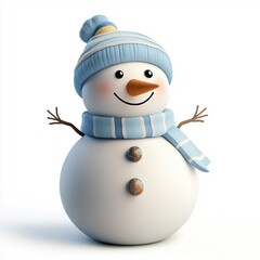 3D Cartoon Cute Funny Snowman Isolated on White Background