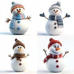 3D Cartoon Cute Funny Snowman Isolated on White Background
