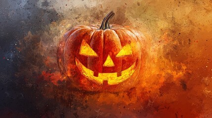 The Glowing Smile of Halloween - A Spooky Pumpkin Painting