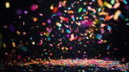 exuberant confetti explosion rainbow colors festive atmosphere black background for contrast