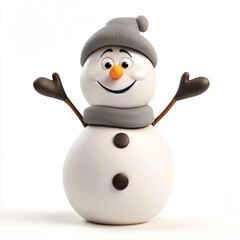 3D Cartoon Cute Funny Snowman Isolated on White Background