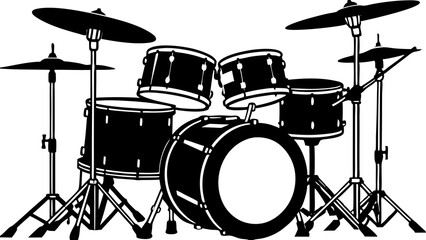 drum-kit-silhouette-vector-illustration . black and white