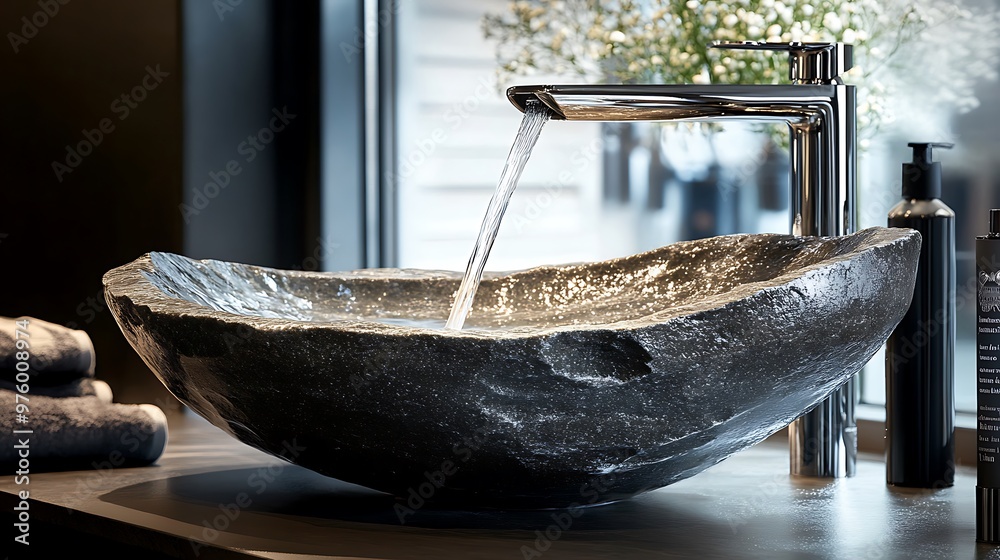 Poster Modern Stone Bathroom Sink with Running Water