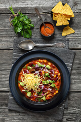 taco soup with kidney bean, corn, ground beef