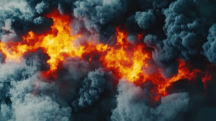 Obraz premium A close up of a massive fire with billowing black smoke filling the air.