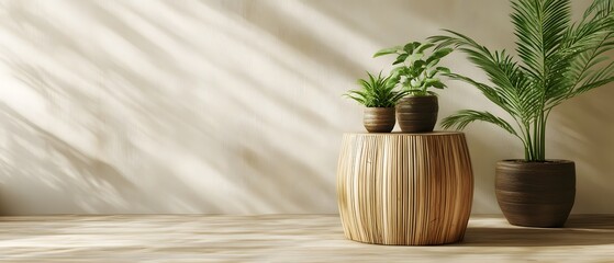 Minimalist Interior Design with Wooden Table and Plants