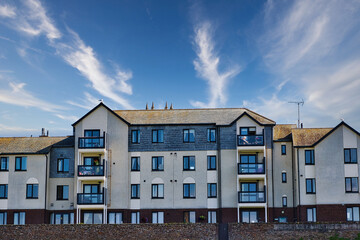 Modern Apartment Building Under Blue Sky at Towan Beach, Newquay, UK