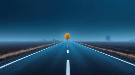 Fototapeta premium A desolate road leading out of a small town, with only the sound of wind and the occasional rustling of leaves in the silent night town road, night, silence