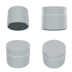 2K 4 view of 3D Render mockup Skincare Pot. Every parts are separated.