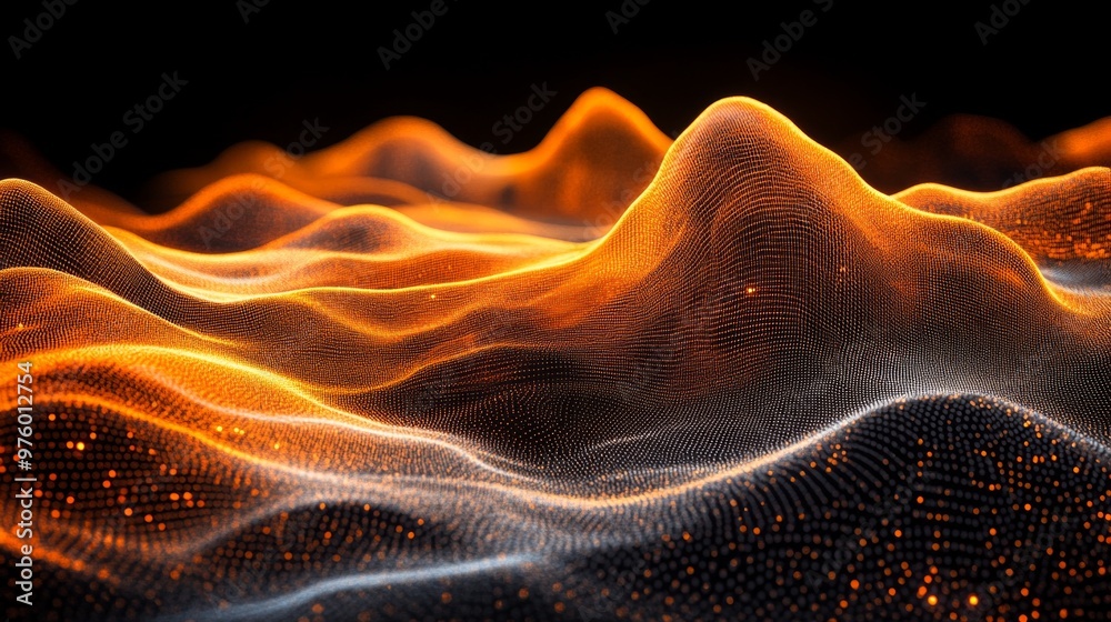 Fototapete abstract visualization of quantum field theory with a grid-like mesh and glowing particles in a dyna