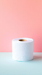 Toilet paper roll on minimalist color background with copy space