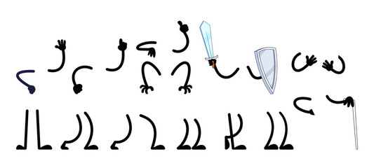 Set Of Cartoon Hands And Legs With Various Accessories Isolated On White Background, Includes Different Arm or Leg Poses