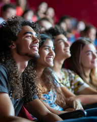 Students enjoying a university-organized movie night, sharing laughter and excitement together.