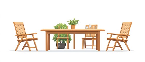 Wooden Patio Table and Chairs with Plants